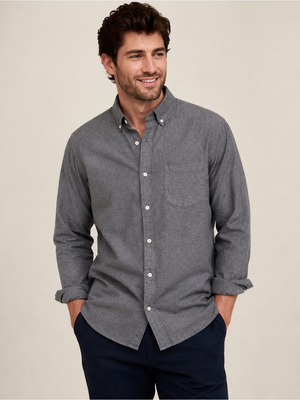Banana Republic Men's Charcoal Gray Button-Down Shirt